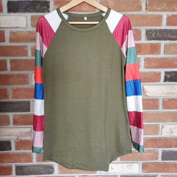 NEW Piper Stripe Long Sleeve Tee - Khaki Body - Picture 1 of 2